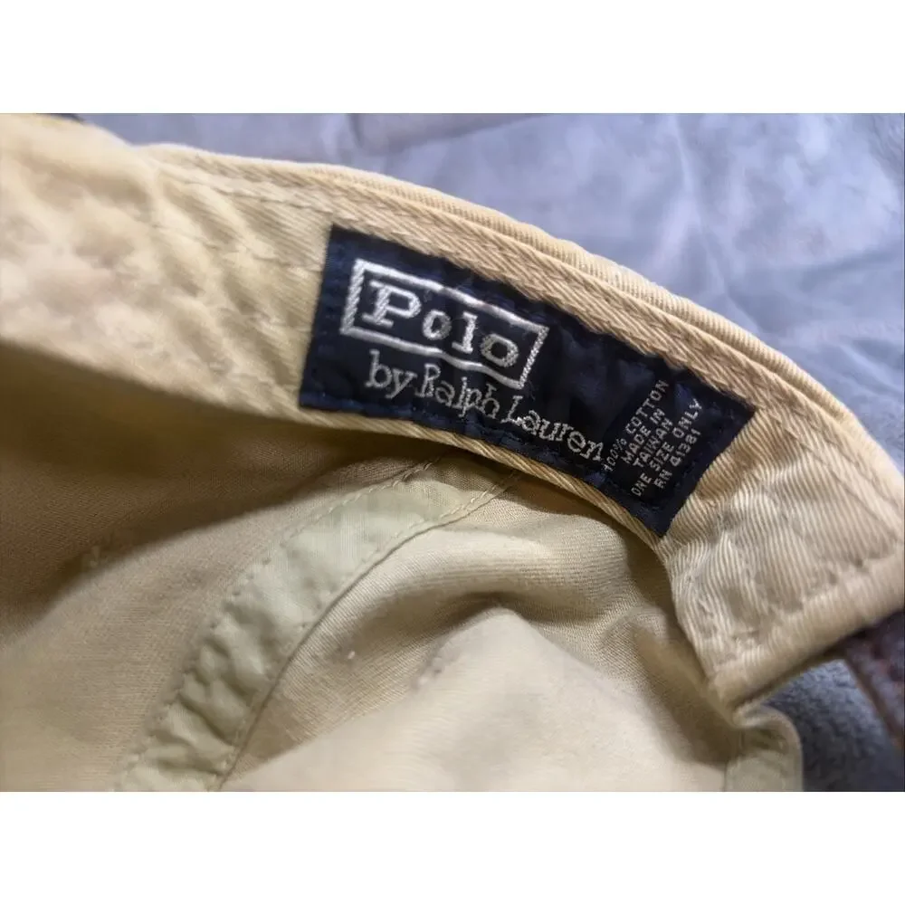 Polo Ralph Lauren Hat Cap Strap Back Mens One Size Beige Leather Pony Logo